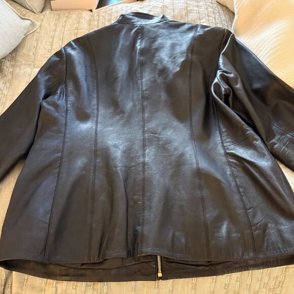 Cole Haan Black Wing Collar Leather Jacket SZ XL - Picture 4 of 5